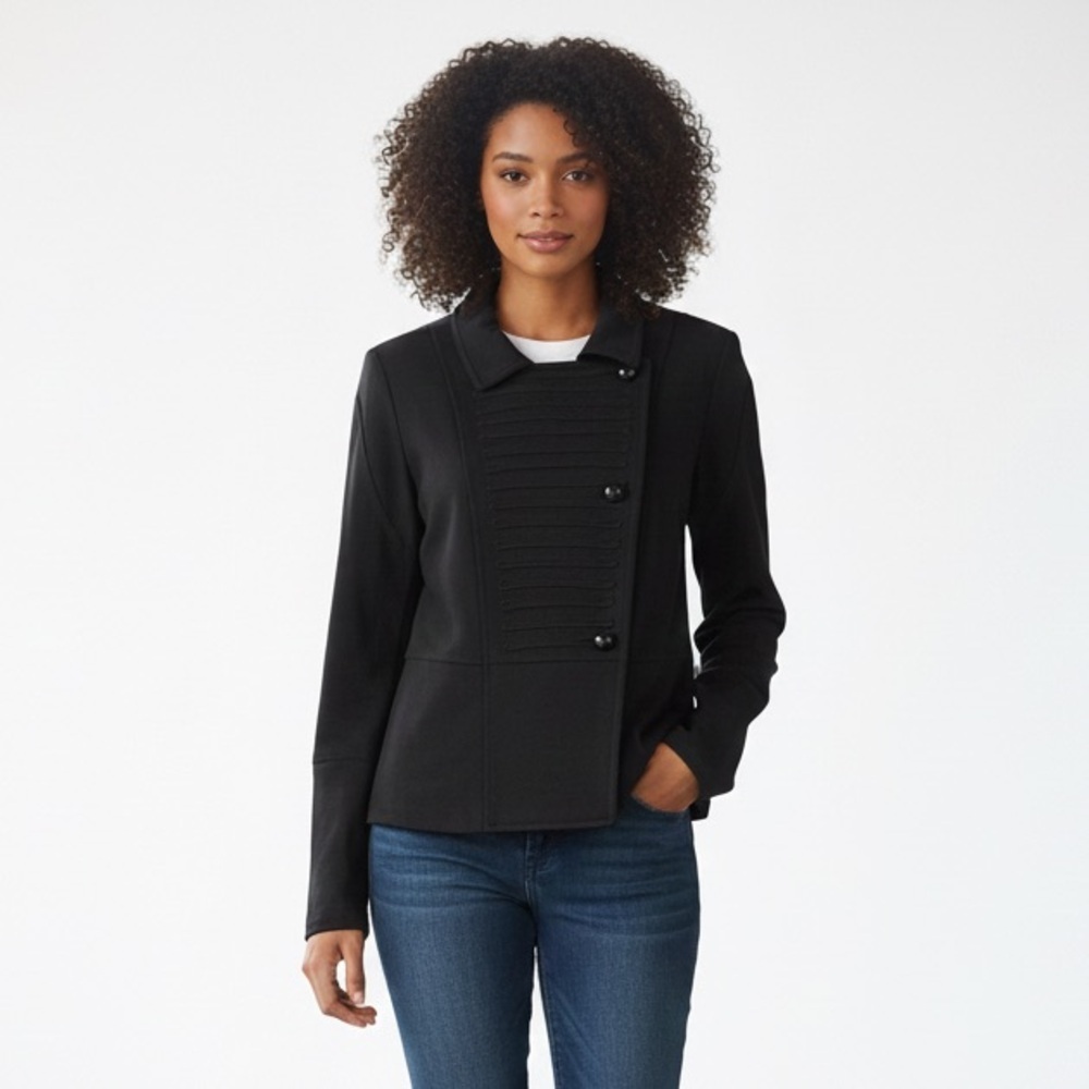 VIVIENNE by Vivienne Tam Black Knit Military/Band Style Blazer/Jacket, 12